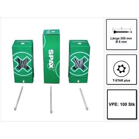 SPAX IN.FORCE Schraube 8,0 x 300 mm 100 Stk. ( 2x 1221010803005 ) Torx T-STAR Plus T40 Vollgewinde Zylinderkopf WIROX CUT Bohrspitze (1/5)