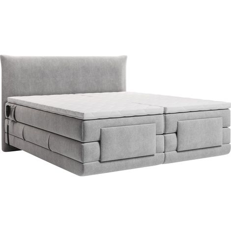 Ensemble complet boxspring tête de lit + sommiers relaxation électrique + matelas + surmatelas - 2 x 80 x 200 cm - Tissu - Gris clair - ZANORO de PALACIO