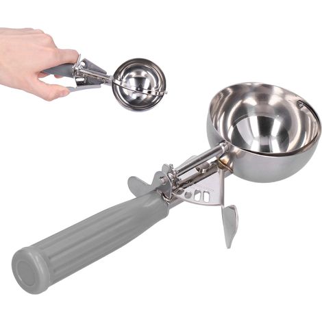 Cuillère à glace multifonctionnelle en acier inoxydable, 7 cm de diamètre, manche gris. (1/5)