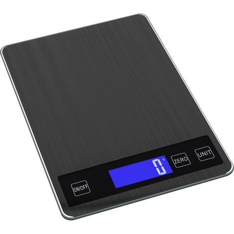 (Noir, poids maximum 5 kg) Balance de cuisine en acier inoxydable, affichage numérique, adaptée à la pâtisserie et à la préparation du café. (1/4)