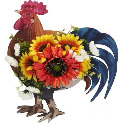 Couronne de porte rustique en forme de poule, guirlande murale de tournesols artificiels, décoration idéale pour la fête de l'indépendance à la ferme (1/5)