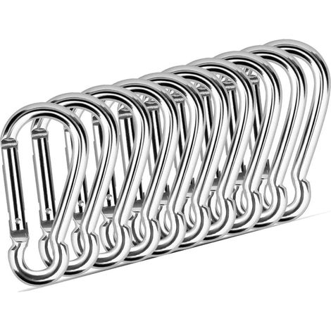 Mosquetón - Acero Inoxidable V4A Galvanizado - 8 x 80 mm - Carga Máxima 230 kg - Para Mochilas Camping Barco Jardín - Pack de 10 (1/5)
