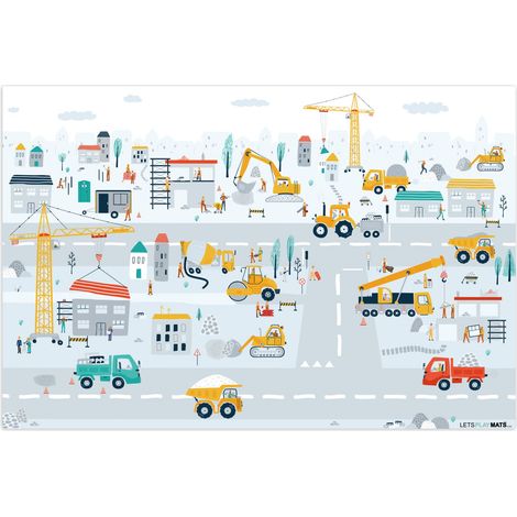 PLAY MAT Construction site - Tractor - Excavator - Car - Design 105x70 cm