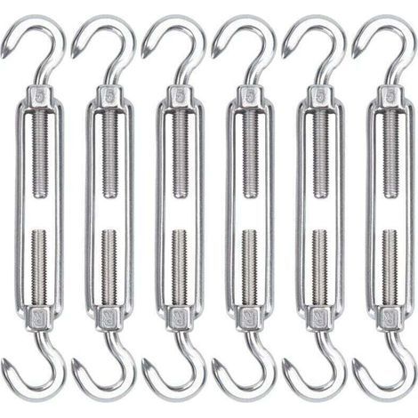 Lot de 6 Tendeurs de Câble en Acier Inoxydable M5 Crochets Réglables pour Installation de Toile d'Ombre Corde à Linge et Grillage (1/5)