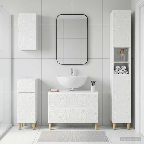 vidaXL Juego de armarios de baño de 4 piezas DELFT Blanco Brillante (1/5)
