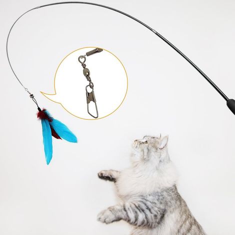 Canne à pêche pour chat rétractable avec plumes remplaçables et jouet interactif (1/5)