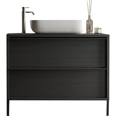 Meuble simple vasque - 2 tiroirs - L92 x H90 x P47cm - Coloris Chêne noir - STEEL (1/5)