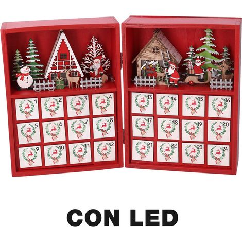 Roter LED-Holzkalender cm36x6h24 (1/3)