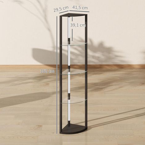 Lampadaire LED avec étagère en verre, 3 niveaux de luminosité, interrupteur au pied, pour salon ou chambre, noir (1/5)