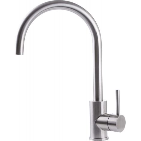 Rubinetto Cucina Miscelatore Monocomando Lavello Canna Tonda Girevole in Acciaio Inox (1/2)