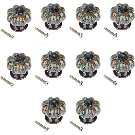 Poignées de porte en céramique, motif citrouille antique, pour armoires, placards, commodes, tiroirs, meubles de cuisine (10 pièces, bleues) (1/5)