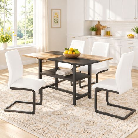 Set da pranzo 160x90x76 cm in MDF e metallo bianco con vano contenitore - MEUBLIV (1/5)