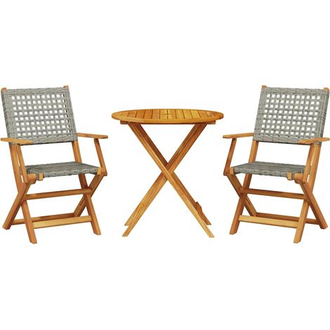 Maison Exclusive - 3-tlg. Bistro-Set Grau Poly Rattan und Massivh (1/5)