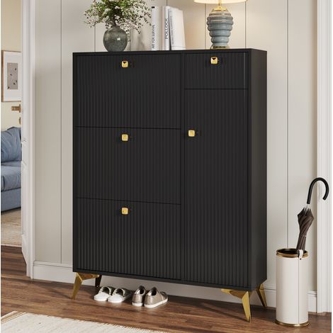 Scarpiera con 3 ribalte, cassetto e anta 90x25x121 OKMYHOME (1/5)