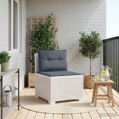 Canapé de jardin 1 place modulaire en PP aspect rotin Blanc avec coussins Gris clair - PANGIVO (1/5)