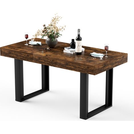 Table à manger extensible 120-160 cm en bois brun/noir, 8 personnes, gain de place – MEUBLIV (1/5)