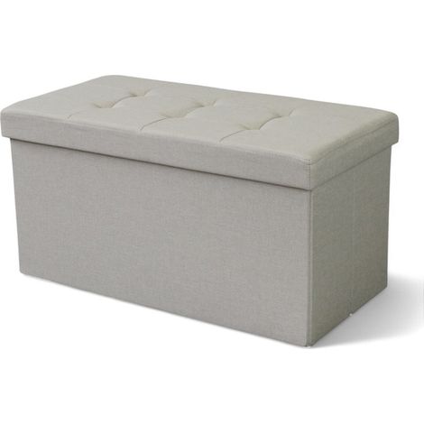 Pouf contenitore rettangolare in tessuto tortora con dimensioni 76x38x38 cm per salotto camera da letto organizzazione (1/5)