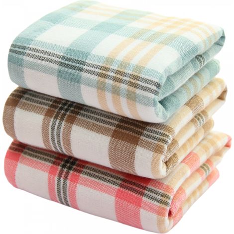 Serviettes de bain à carreaux pour salle de bain, ensemble de douche 3 pièces 33 x 33 cm, ultra-absorbantes et à séchage rapide, rose + bleu + kaki (1/5)