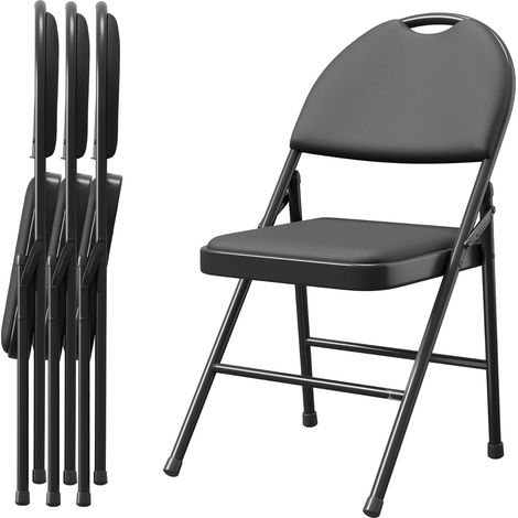 chaises pliables lot 4 simili cuir noir pieds métal intérieur extérieur (1/5)