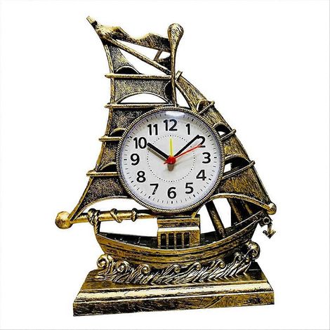 Vintage-Tischuhr im Retro-Stil mit Segelbootmotiv, bronzefarben (1/5)