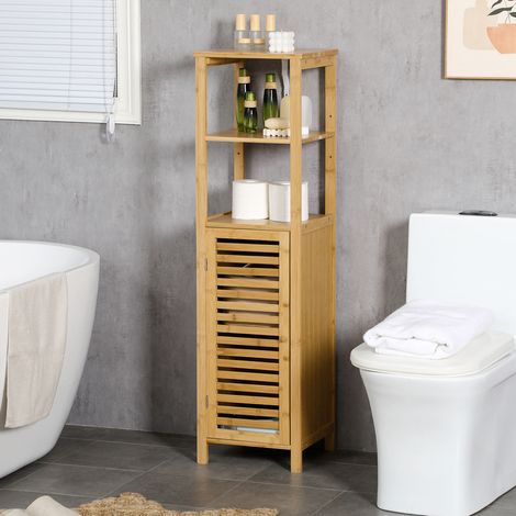 Meuble de salle de bain en bambou, 32,9 x 29,9 x 120 cm, avec 2 étagères ouvertes, naturel DESVIAE (1/5)