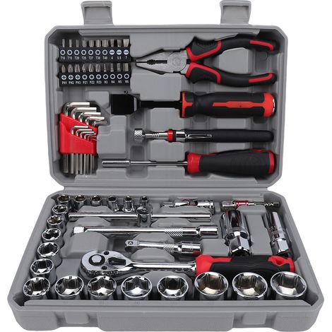 Coffret de 62 clés à cliquet avec douilles, entraînement 3/8 pouce, outils de mécanicien, douilles pour bougies d'allumage et embouts de tournevis (1/5)