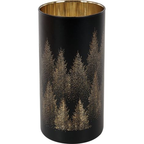 TrendLine Deko Metall Teelichthalter Winter Bäume Ø 20 x 10 cm schwarz gold Teelichthalter