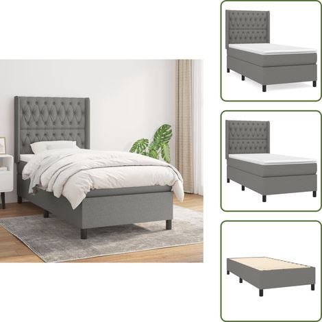 Boxspringbett mit Matratze Dunkelgrau 90x200 cm Stoff - Boxspringbett - Doppelbett - Bettenrahmen - Lattenrost - Matratze (1/5)