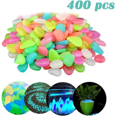 Pierres de jardin phosphorescentes - 400 pièces - Granulés de gravier phosphorescents - Galets de jardin phosphorescents - Pierres décoratives lumineuses - Pour jardin, allées et aquarium - Multicolor (1/5)