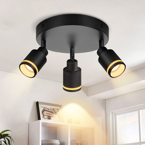 Lampade da soffitto GBLY Luce da soffitto Moderna con 3 Lampadine:  GU10 Girevoli, Lampada per Cucina, Lampada per Corridoio, Quadrata in Metallico Nero per Ufficio, Stanza, Sala da Pranzo, senza Lamp