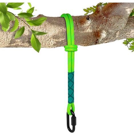 1.5M Corde de Balançoire Hamac Réglable avec Crochet, Jusqu'à 440 lbs, 10mm Diamètre, pour l'alpinisme en Plein Air Sauvetage d'urgence Accessoires (Vert) (1/5)