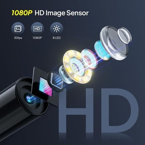 Endoskopkamera, 1080P HD-Endoskop mit 2-fachem Zoom, IP67 wasserdichte 2,4-Zoll-IPS-Rohrinspektionskamera, 5 m langes, halbstarres Kabel, 8 einstellbare LEDs, Gadgets für Männer (1/5)