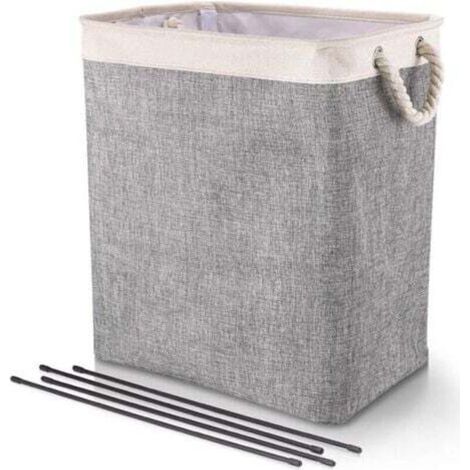 Großer Wäschekorb 50 x 41 x 31 cm, faltbarer Wäschesack mit Seilgriffen, Aufbewahrungskorb geeignet für Schlafzimmer, Waschküche, Badezimmer, Beige+Grau