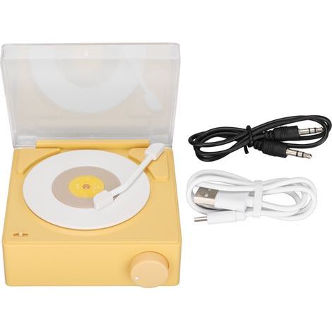 Réveil Bluetooth Vinyl Tournant - Haut-parleur Stéréo 360° avec Alarme - Design Rétro - Alimentation DC 5V/1A - Modèle Jaune (1/5)