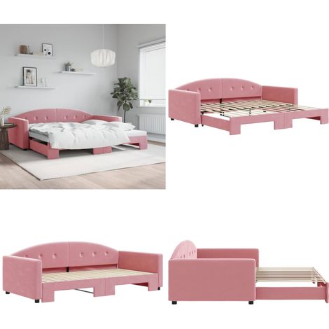 vidaXL Tagesbett Ausziehbar Rosa 100x200 cm Samt (1/5)