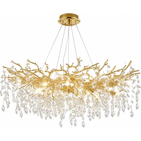 Grand lustre suspension doré 100 cm en cristal K9, luminaire design luxe E14 réglable 120 cm pour salon salle à manger
