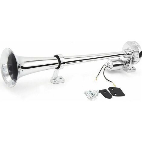 Chrome air horn speaker set, single tube horn, 150 dB, 12 V/24 V, universal for railway trucks, silver (1/5)