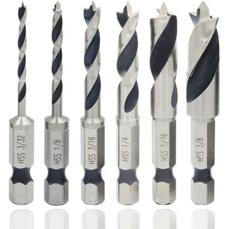 6 Pièces Forets Hélicoïdaux en Acier Rapide HSS pour Bois, Métal et Plastique – Tige Hexagonale 1/4 Pouces – Perçage Précis et Rapide (1/5)