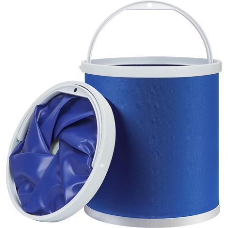 Cubo plegable para acampar y pescar - 11 litros. Contenedor de agua plegable y duradero para lavar el coche, navegar o para otras actividades al aire libre. Plegable, color azul. (1/5)