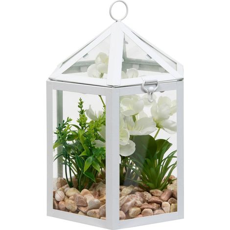Gabbia per terrario con fiori artificiali bianchi h23 cm - Atmosphera créateur d'intérieur