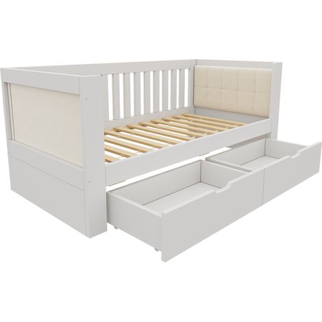 Letto da giorno bianco 90 x 200 cm con 2 cassetti in legno (1/5)