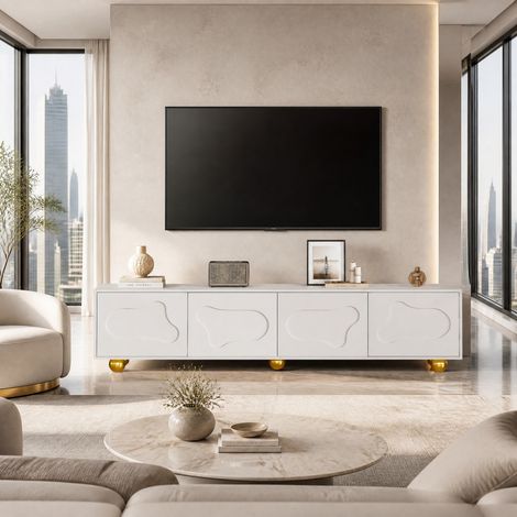 MEUBLIV Mobile TV bianco 180x40x45 cm, 2 vani, 4 ante, 60 kg, fino a 75 pollici (1/5)