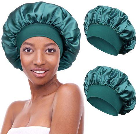 2 Stück Schlafmütze Satin Bonnet Nacht Schlaf Mütze Verstellbare Schlafkappe Kopfbedeckung Weiche Kopfhaube Schlafhaube Seide mit Gummizug für Damen und Mädchen