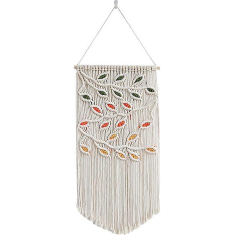 Décor mural macramé feuille verte, suspension végétale bohème pour salon et chambre, ornement artisanal en coton, pièce unique de décoration murale. (1/5)