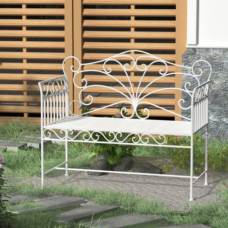 2-Sitzer Gartenbank robust, Parkbank rostfrei Sitzbank Bank Gartenmöbel 111 x 50 x 98cm, Weiß