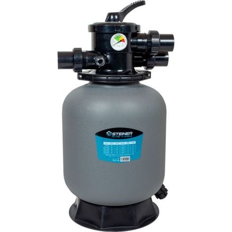 Steiner – Filtre à sable Ø350mm 4,5m³/h – Vanne Top 6 voies 1,5" – Cuve anticorrosion polyéthylène – Compatible eau salée et chlorée (1/5)