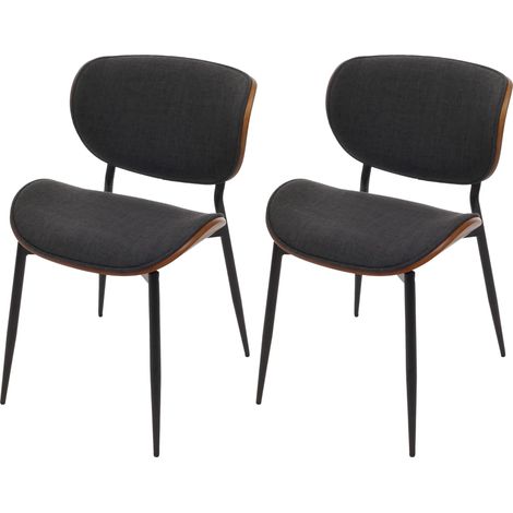 ot de 2 chaises de salle à manger design contemporain en bois courbé aspect noyer avec revêtement tissu gris foncé 04000950 (1/5)