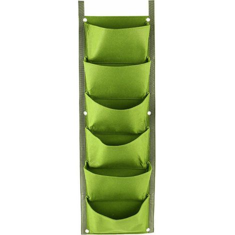 Sac de plantation mural à 6 poches, pochette verticale pour la culture de fleurs (vert)