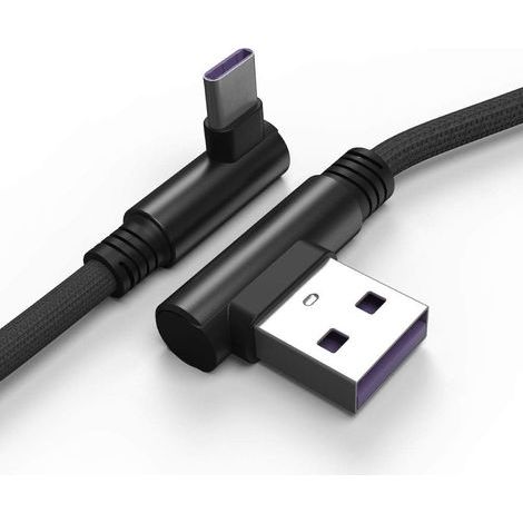 Câble USB C, 1M Type C à Angle Droit 90° à Charge et Sync Rapide Compatible avec Huawei P40, Moto G9, Xiaomi Note 10/11/Pro, Realme 8, Samsung A52, S22/S21/S20/FE S10/A22/Pixel 6 etc Noir (1/5)