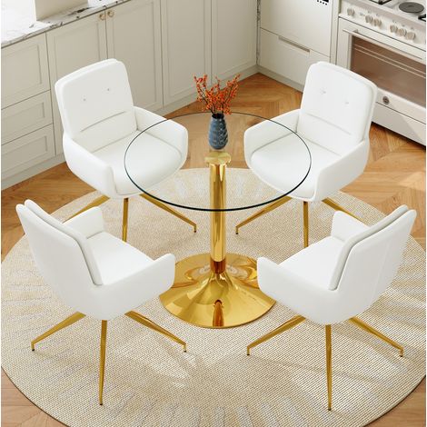 Set tavolo da pranzo rotondo in vetro temperato e 4 sedie bianco e oro HAVRYA (1/5)